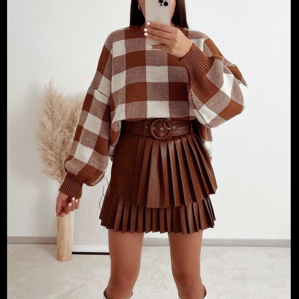 Zara FAUX LEATHER PLEATED SKIRT